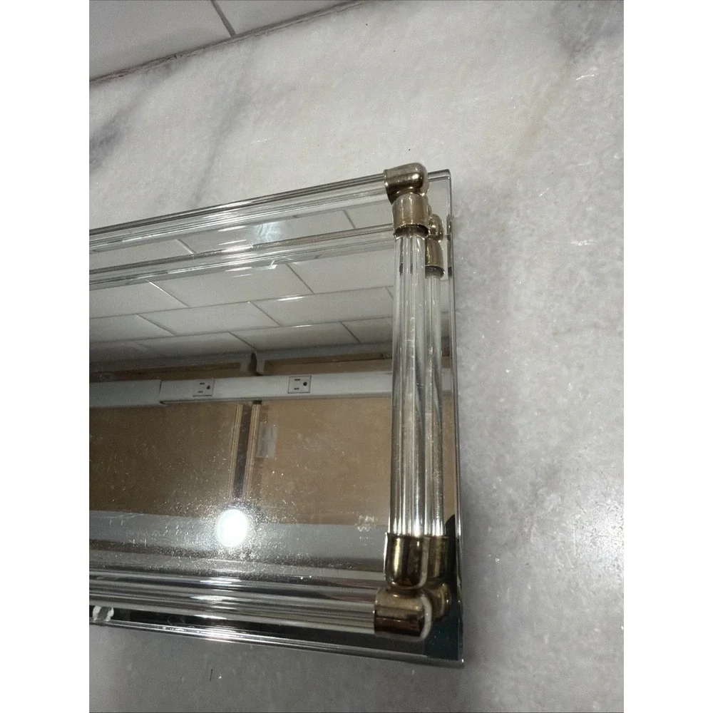 MCM Beveled Mirror & Lucite Rods Dresser Vanity Tray Rare Size ES005